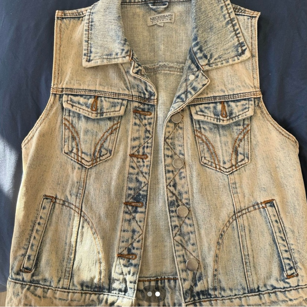 Acid Wash Denim Vest with Button Detail